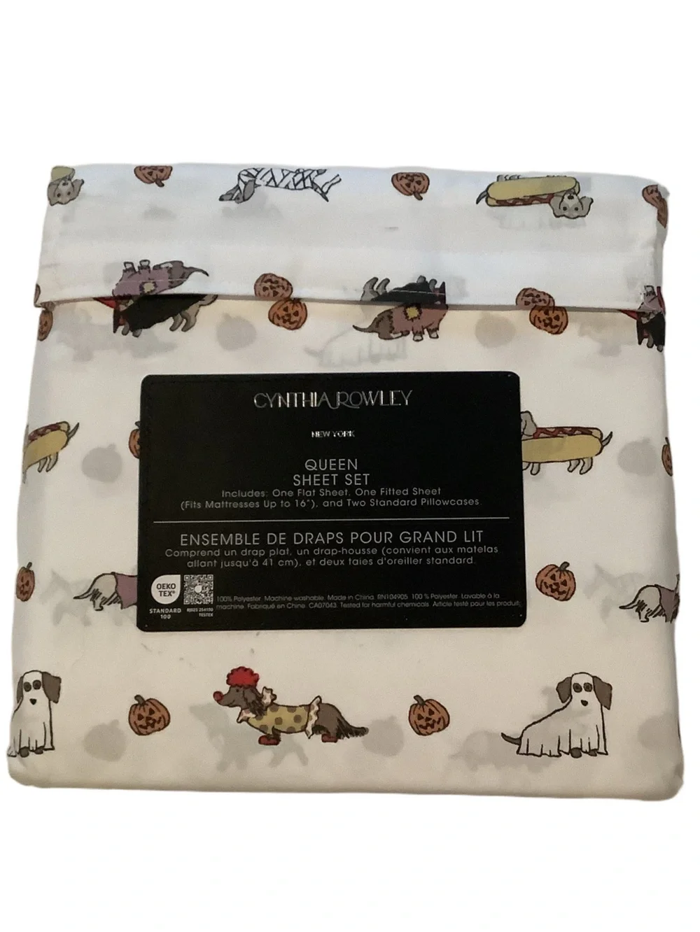 Cynthia Rowley Halloween Dachshund Dogs Queen Sheet Set New